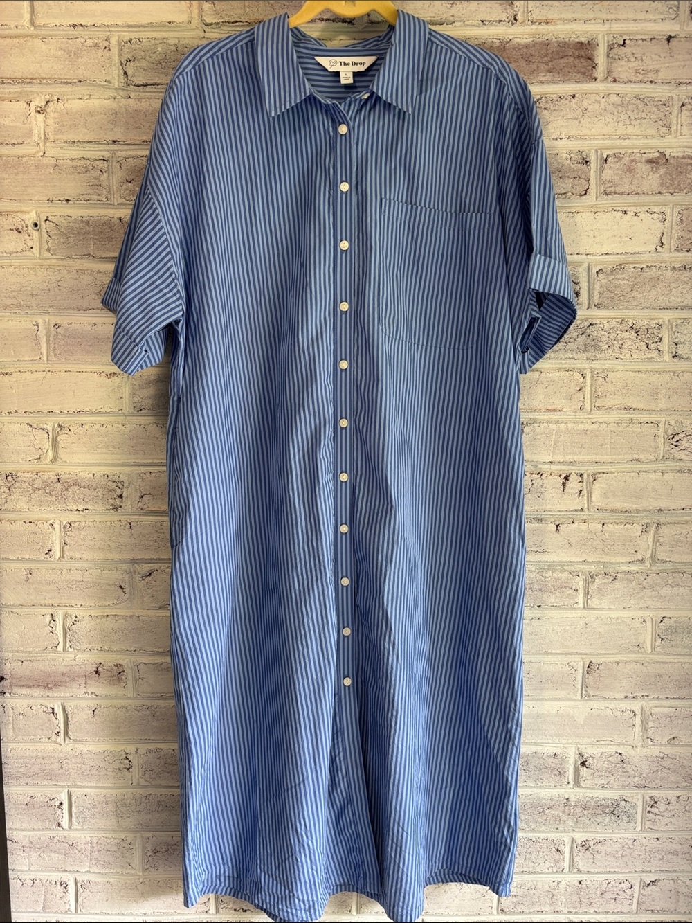 The Drop Blue Striped Short-Sleeve Button-Up Shirt Dress